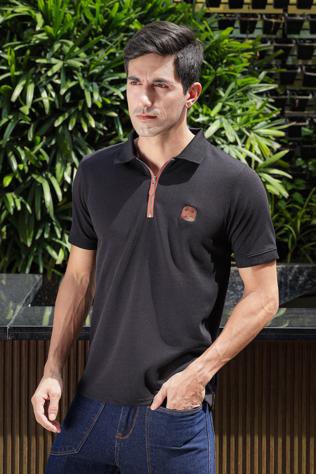 Men's Black Embroidery Logo Half Sleeve T-Shirt