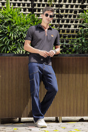 Men's Black Embroidery Logo Half Sleeve T-Shirt