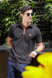 Men's Black Embroidery Logo Half Sleeve T-Shirt