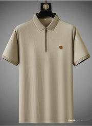 Zipper Polo Knit Half Sleeve Brown Logo T-shirt